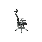 SPACE Professional Air Grid-Back Chair with Headrest and leather seat, Black & Platinum-Adjustable headrest, Leather
