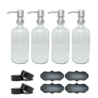 Wamaco 16oz Glass Bottle with Silver Pump, Clear, Pack-Use for essential oils, sanitizer and cleaning solutions