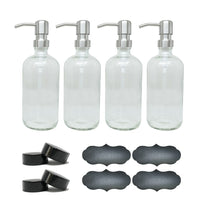 Wamaco 16oz Glass Bottle with Silver Pump, Clear, Pack-Use for essential oils, sanitizer and cleaning solutions