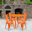 30'' Round Orange Metal Indoor-Outdoor Table Set with 4 Cafe Chairs [CH-51090TH-4-18CAFE-OR-GG]-30"W x 30"D x 29.50"H