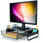 Allsop Metal Art Organizer Monitor Stand - Black-Side cubbies provide spaces for organizing your office supplies