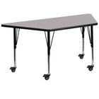 Flash Furniture Mobile 20''W x 45.25''L Trapezoid Activity Table with 1.25'' Grey Laminate Top, Preschool Legs (XUA2448TRPGYHPC)-Gray, chrome, laminate, steel