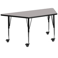 Flash Furniture Mobile 20''W x 45.25''L Trapezoid Activity Table with 1.25'' Grey Laminate Top, Preschool Legs (XUA2448TRPGYHPC)-Gray, chrome, laminate, steel
