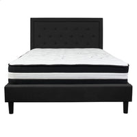 Flash Furniture Roxbury Queen Size Tufted Upholstered Platform Bed with Pocket Spring Mattress - Black Fabric-Queen Platform Bed and Mattress Set
