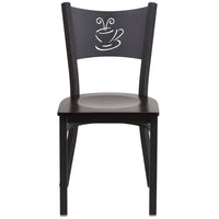 Flash Furniture HERCULES Series Black Coffee Back Metal Restaurant Chair - Walnut Wood Seat-Metal Chair