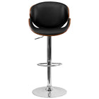 Nicer Furniture Faux Leather Bentwood Adjustable Bar Stool - Black Leather-Built-in footrest