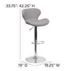 Flash Furniture Contemporary Grey Fabric Adjustable Height Barstool with Curved Back & Chrome Base - Grey Fabric-Seat Adjusts from Counter to Bar Height