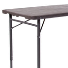 Flash Furniture 23.5"W x 48.25"L Height Adjustable Bi-Fold Brown Wood Grain Plastic Folding Table with Carrying Handle-220 lb. Static Load Capacity