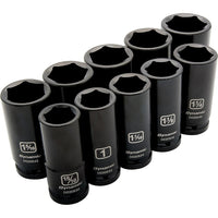 Dynamic Tools 3/4" Drive 10 Piece 6 Point, Deep Length, Impact SAE Socket Set, 15/16" - 1-5/8"-Contains: 15/16", 1", 1-1/16", 1-1/8", 1-1/4", 1-5/16", 1-3/8", 1-7/16", 1-1/2", 1-5/8"