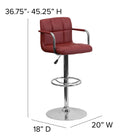 Flash Furniture Contemporary Quilted Vinyl Adjustable Height Barstool with Arms & Chrome Base - Burgundy-Height Adjustable Seat with Gas Lift