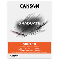 Canson Graduate Sketch Pad - 9" W x 12" H - Foldover Cover - 40 Sheets - (C31250P033)-A lightweight, durable sketchpad for art practice and art class study