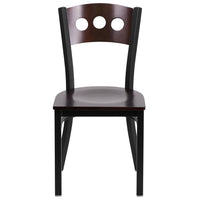 Flash Furniture HERCULES Series Black 3 Circle Back Metal Restaurant Chair - Walnut Wood Back & Seat-Metal Dining Chair