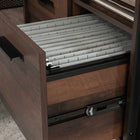Sauder 66"W Briarbrook L-Desk - Barrel Oak-   Durable, powder coated metal frame and perforated modesty panel