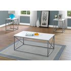 Monarch Specialties 7951P Table Set - 3Pcs Set/White/Silver Metal-Silver metal X design frame is sturdy and adds a contemporary touch to your living room, family room or basement den