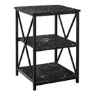 Monarch Specialties 3595 Accent Table - 26"H/Black Marble/Black Metal-3-tier accent table featuring a square tabletop and 2 storage shelves in a black marble-look finish
