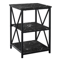 Monarch Specialties 3595 Accent Table - 26"H/Black Marble/Black Metal-3-tier accent table featuring a square tabletop and 2 storage shelves in a black marble-look finish