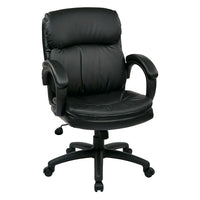 Work Smart Executive Mid Back Bonded Leather Chair, Black -Deluxe Mid Back Bonded Leather Chair, Black 
