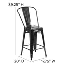 Flash Furniture Commercial Grade 24" High Black Metal Indoor-Outdoor Counter Height Stool with Back-Designed for Indoor or Outdoor Use