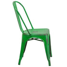 Flash Furniture Commercial Grade Distressed Green Metal Indoor-Outdoor Stackable Chair-Curved Back with Vertical Slat