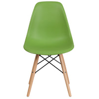Flash Furniture Elon Series Green Plastic Chair with Wooden Legs - 2 Pack-Set of 2 Plastic Side Chair