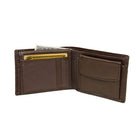 Ashlin Leather Brayson Men's Wallet, Dark Brown-Men's bi-fold wallet with credit card pockets. Inside has 4 & 4 credit card pockets, change purse & flip-up ID section