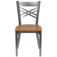 Flash Furniture HERCULES Series Clear Coated "X" Back Metal Restaurant Chair - Natural Wood Seat-Metal Chair