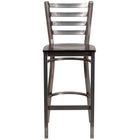 Flash Furniture HERCULES Series Clear Coated Ladder Back Metal Restaurant Barstool - Walnut Wood Seat - 2 Pack-Set of 2 Metal Dining Bar Stools