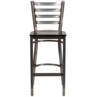Flash Furniture HERCULES Series Clear Coated Ladder Back Metal Restaurant Barstool - Walnut Wood Seat - 2 Pack-Set of 2 Metal Dining Bar Stools