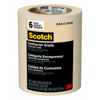 Scotch Contractor Grade Masking Tape - 0.94 in W x 60.1 yd L (24 mm W x 55 m L) - Pack of 6 Rolls-3-day clean removal leaves behind no damage or sticky residue