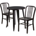 24'' Round Black-Antique Gold Metal Indoor-Outdoor Table Set with 2 Vertical Slat Back Chairs [CH-51080TH-2-18VRT-BQ-GG]-Metal Cafe Table
