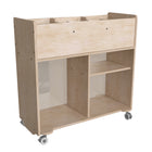 Flash Furniture Bright Beginnings Commercial Double Sided Space Saving Wooden Mobile Storage Cart with Clear Back - Natural-Resists Yellowing, Stains, and Scratches