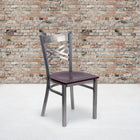 Flash Furniture HERCULES Series Clear Coated "X" Back Metal Restaurant Chair - Mahogany Wood Seat-.625'' Thick Plywood Seat