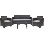 Flash Furniture 4 Piece Outdoor Faux Rattan Chair, Sofa and Table Set, Dark Grey (DADSF113TDKGY)-Contemporary