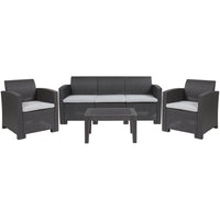 Flash Furniture 4 Piece Outdoor Faux Rattan Chair, Sofa and Table Set, Dark Grey (DADSF113TDKGY)-Contemporary