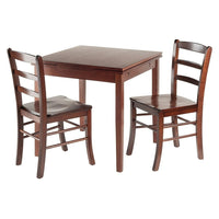 Winsome Pulman 3-Piece extension Table with 2 Ladder Back Chairs, (94352)-Solid wood in Walnut finish