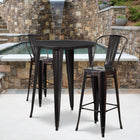 30'' Round Black-Antique Gold Metal Indoor-Outdoor Bar Table Set with 2 Cafe Barstools [CH-51090BH-2-30CAFE-BQ-GG]-30"W x 30"D x 41"H