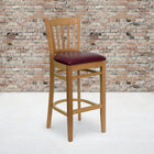 Flash Furniture HERCULES Vertical Slat Back Walnut Wood Restaurant Barstool - Burgundy Vinyl Seat - 2 Pack-Solid European Beech Hardwood Construction