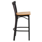 Flash Furniture HERCULES Series Black Two-Slat Ladder Back Metal Restaurant Barstool - Natural Wood Seat - 2 Pack-Natural Finished Wood Seat