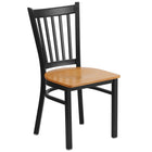 Flash Furniture HERCULES Series Black Vertical Back Metal Restaurant Chair - Natural Wood Seat-500 lb. Weight Capacity