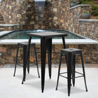 Flash Furniture Metal Indoor/Outdoor Bar Table Set with 2 Backless Barstools, Black (CH31330B230SQBK)-27.75"W x 27.75"D x 40"H/Square