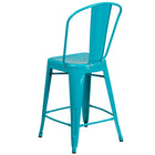 Flash Furniture Commercial Grade 24" High Crystal Teal-Blue Metal Indoor-Outdoor Counter Height Stool with Back-Seat Drain Hole assists in drying