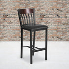 Flash Furniture Eclipse Series Vertical Back Black Metal & Walnut Wood Restaurant Barstool with Black Vinyl Seat-2" Thick Foam Padded Seat