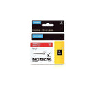 Dymo Rhino Industrial Vinyl Adhesive Labels, 3/4" x 18', White Print on Red-Vinyl labels offer moisture, chemical and UV resistance, making them ideal for labeling both indoors and outdoors