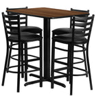 Flash Furniture 24"W x 42"L Rectangular Walnut Laminate Table Set with 4 Ladder Back Metal Barstools - Black Vinyl Seat-Bar Height Table and Stool Set