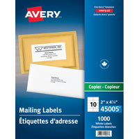 Avery Rectangle White Copier Address Label, 4-1/4"W x 2"L, 1000 Pack-Save time addressing repeat mailings