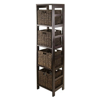 Winsome Granville 5-Piece Storage Tower Shelf with 4 Foldable Baskets, Espresso-Granville Open Storage Shelf with Foldable Baskets is perfect to storage and organized your goodies.