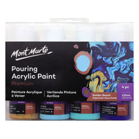 Mont Marte Premium Pouring Acrylic Paint - 120ml - Golden Beach - 4 Assorted Colours-Beach themed pouring paint set