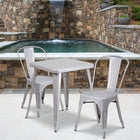 Flash Furniture 23.75" Square Silver Metal Indoor-Outdoor Table Set with 2 Stack Chairs-Set Includes Table and 2 Chairs