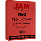 JAM Paper Matte Cardstock, 8.5" x 11", 130 lb. Red, 25 Pack (295731621)-Red Cardstock/Cover