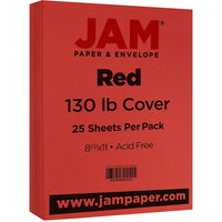 JAM Paper Matte Cardstock, 8.5" x 11", 130 lb. Red, 25 Pack (295731621)-Red Cardstock/Cover